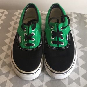 Black/Green Vans. Worn. Size Kids US 3. No box.